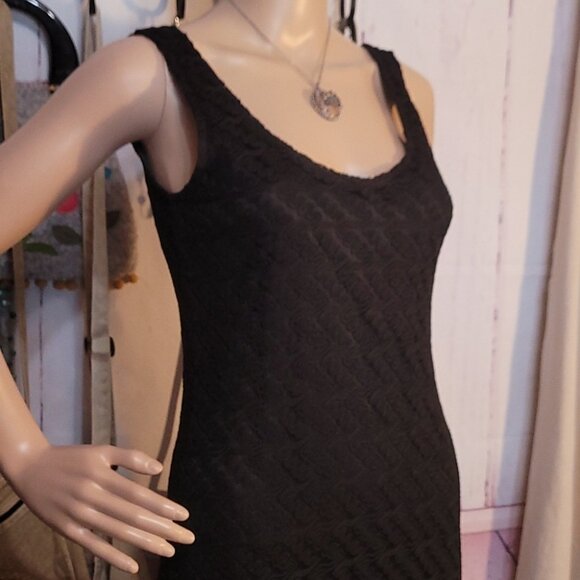 Apt. 9 Black Lace Maxi Dress Sleeveless Scoop Neck Sheer Overlay - Picture 3 of 7